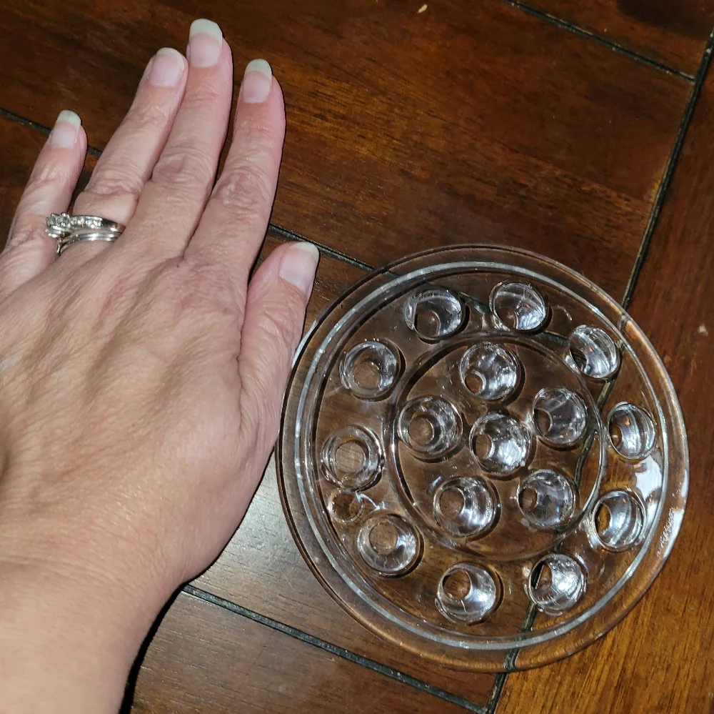 Vintage Clear Glass Flower Frog 16 Holes